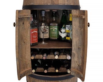 Barrel with door, bar for alcohol bottles, wenge color, 80x50cm, home minibar for wine, Home bar furniture, Whiskey stand