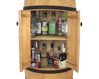 Bar botte in legno con anta e ripiano Bar casa 80 cm con botte per bottiglie di alcolici, frigobar, Portabottiglie Home, Bar rustico