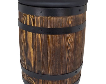 Brushed wood barrel pouffe 45x35, ecological leather seat, wenge barrel stool