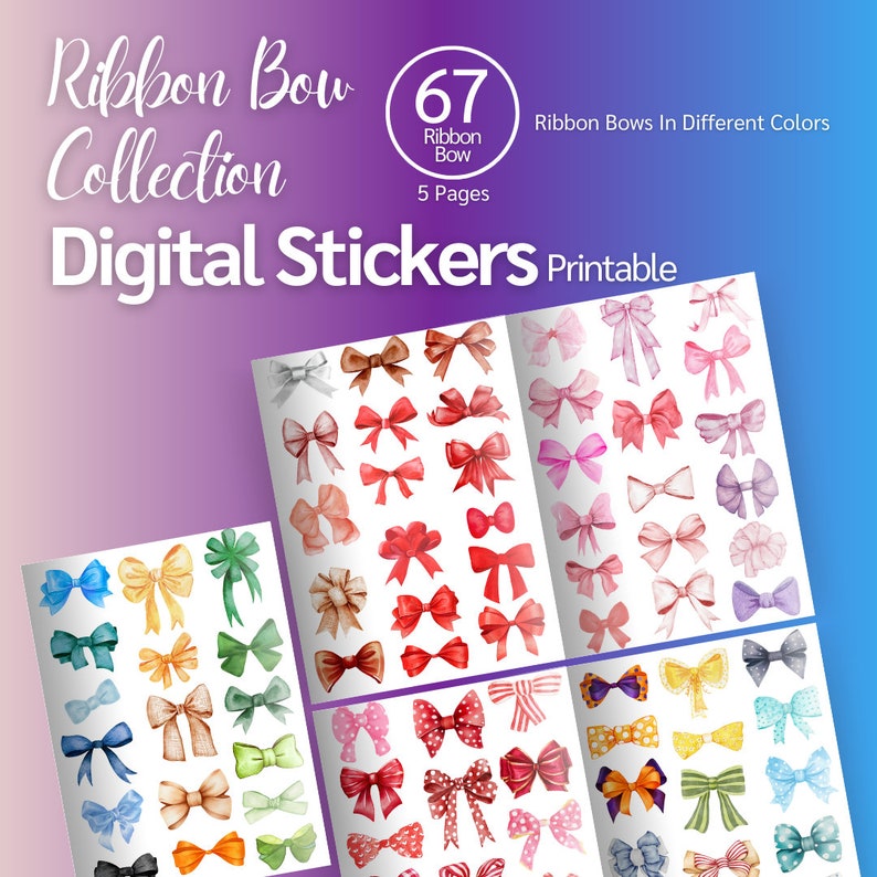 Sticker Ribbon Printable Ribbon Sticker, Printable Bow Sticker, Digital Stickers ...