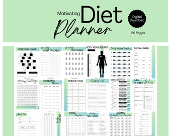Weight Loss Tracker, Diet Planner, Weight Loss Digital Planner, Weight Loss Journal, Meal Planner, Fitness Planner, Weight Loss Charts