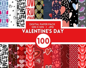100 carta digitale a tema San Valentino, download immediato per uso commerciale senza soluzione di continuità Carta digitale a tema San Valentino, San Valentino, carta digitale
