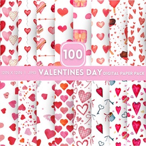 100 Valentinstag Themed Digital Paper, nahtlose kommerzielle Nutzung Sofort-Download Valentinstag Themed Digital Paper, Valentinstag, Digital Paper