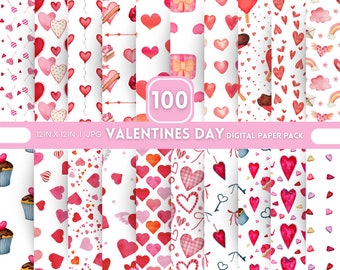 100 Carta digitale a tema San Valentino, uso commerciale senza soluzione di continuità, download immediato Carta digitale a tema San Valentino, San Valentino, Carta digitale