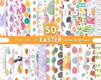 Easter, 50 Easter Themed Digital Paper, Happy Easter Day, Easter Paper Bundle, Digital Paper Commercial Use Instant Download, Easter Digital