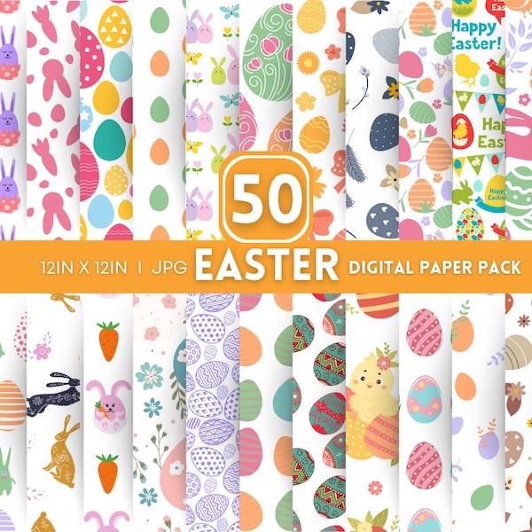 Easter, 50 Easter Themed Digital Paper, Happy Easter Day, Easter Paper Bundle, Digital Paper Commercial Use Instant Download, Easter Digital