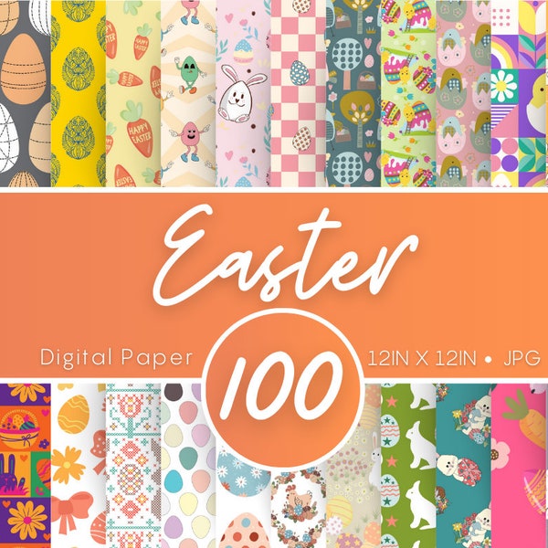 Easter, 100 Easter Digital Paper, Happy Easter Day, Easter Paper Bundle, Digital Paper Commercial Use Instant Download, Easter Digital