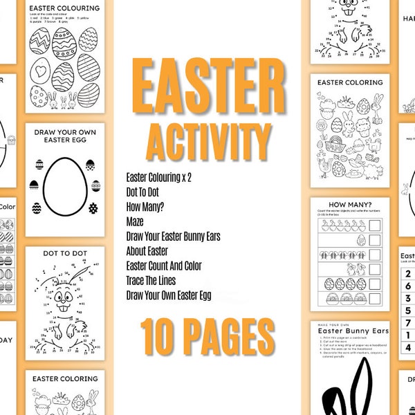 Easter Activity, Easter Activity Bundle, Easter Kids Activity, Maze, Games, Coloring , Easter Paper, Digital Paper, 10 Pages Easter Activity