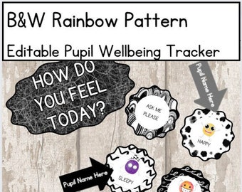 B&W Rainbow Pattern Editable Daily Pupil Wellbeing Tracker