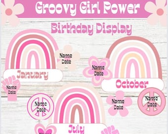 Groovy Girl Power EDITABLE Rainbow Birthday Display
