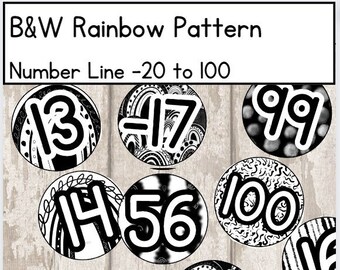 B&W Rainbow Pattern Classroom Number Line -20 TO 100