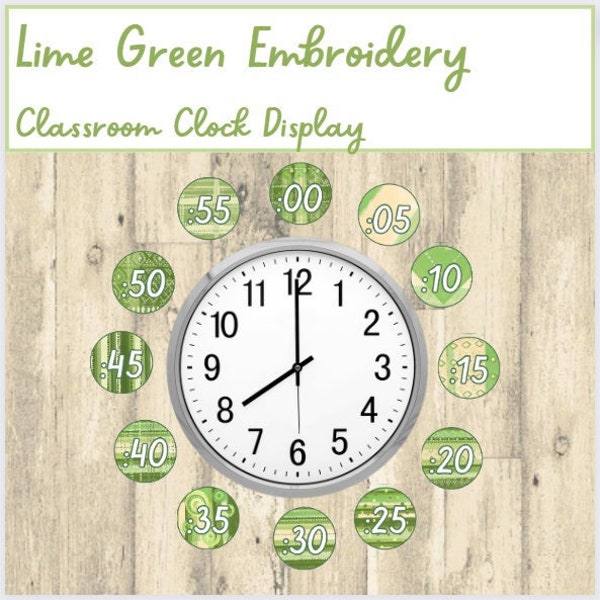 LIME GREEEN Classroom Clock display