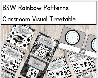 B&W Rainbow Patterns Classroom Visual Timetable