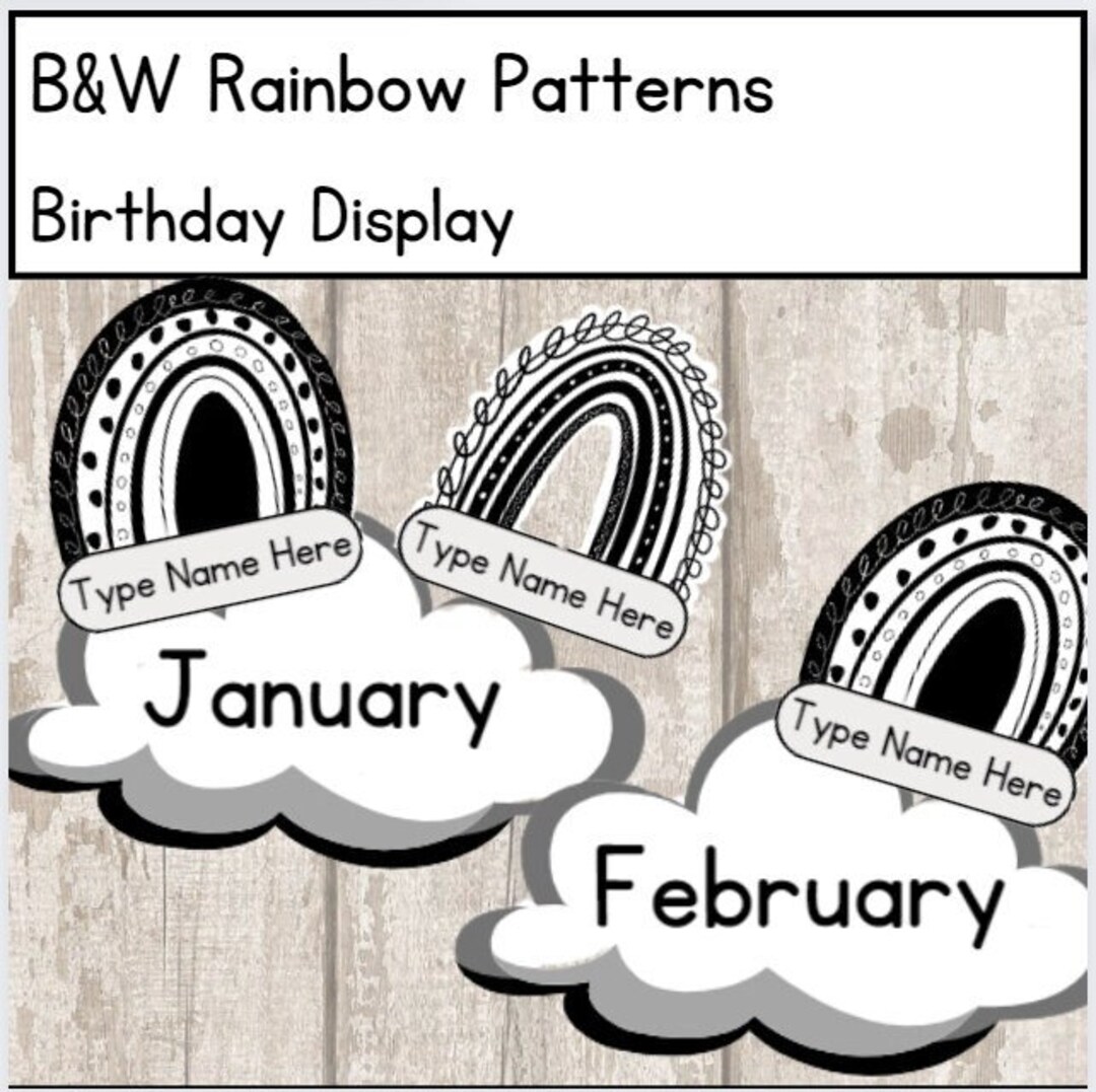 B&W Rainbow Pattern Classroom Birthday Display - Etsy