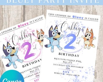 Hand-Drawn Bluey Birthday Party Invite - Canva Template