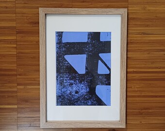 Linoldruck handgefertigtes Bild - für ein schönes Zuhause / geometrische Formen und starke Farben in Schwarz Blau / Druck auf Papier A5