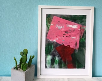 Abstraktes Bild in Acryl mit ausdrucksstarken Farben, geometrischen Linien und Formen, original Kunstwerk für dein Zuhause, Unikat