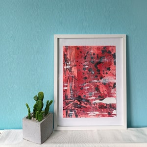Abstraktes Bild mit Acrylfarben gemalt in Rot Schwarz auf Papier, schöne Kontraste und Farben, original Gemälde für ein schönes Zuhause Bild 1