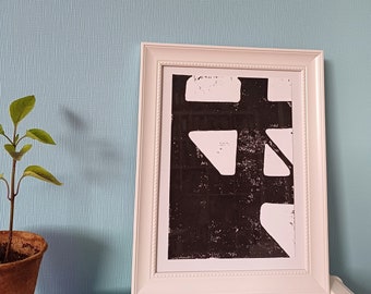 Linoldruck handgefertigtes Bild - für ein schönes Zuhause / geometrische Formen und starke Farben in Schwarz und Weiß / Druck auf Papier A5