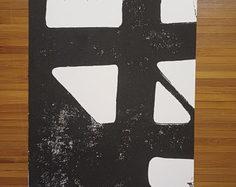 Linoldruck handgefertigtes Bild - für ein schönes Zuhause / geometrische Formen und starke Farben in Schwarz Weiß / Druck auf Papier A5