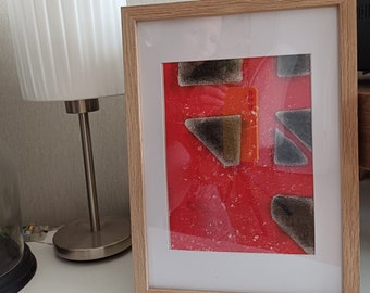 Linoldruck handgefertigtes Bild - für ein schönes Zuhause / geometrische Formen und starke Farben in Rot und Schwarz/ Druck auf Papier in A5