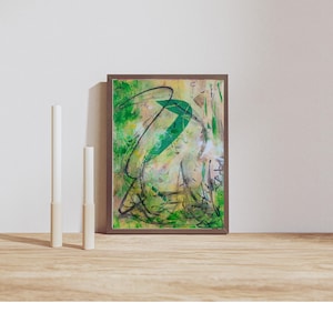 Original Kunst auf Papier DIN A4, Wiese und Gräser - abstraktes Unikat, Sommerwiese und wilde Gräser in Gelb Grün Braun Beige, Wanddeko