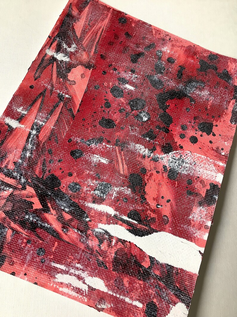 Abstraktes Bild mit Acrylfarben gemalt in Rot Schwarz auf Papier, schöne Kontraste und Farben, original Gemälde für ein schönes Zuhause Bild 2