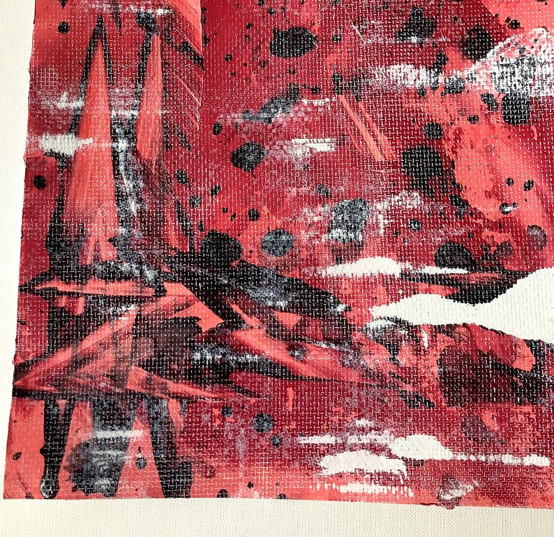 Abstraktes Bild mit Acrylfarben gemalt in Rot Schwarz auf Papier, schöne Kontraste und Farben, original Gemälde für ein schönes Zuhause Bild 5