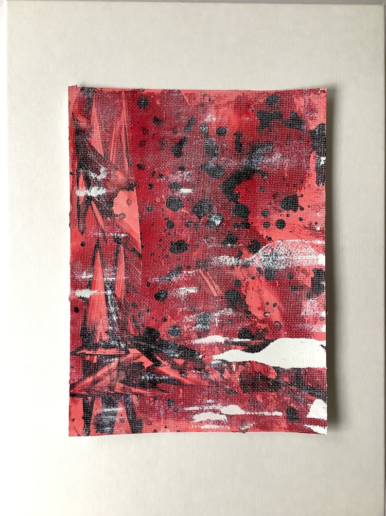 Abstraktes Bild mit Acrylfarben gemalt in Rot Schwarz auf Papier, schöne Kontraste und Farben, original Gemälde für ein schönes Zuhause Bild 4