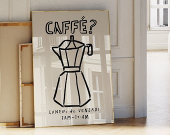 Retro Caffe Poster, Italian Moka Pot Print, Caffettiera Poster, Coffee Art Poster, Modern Kitchen Maximalist Wall Art, Vintage Coffee Print