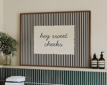 Hey Sweet Cheeks Retro Quote Print, Funny Bathroom Wall Art, Toilet Humor Decor, Minimalist Striped Typography Wall Art, Digital Download
