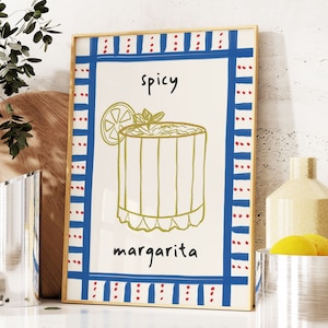 Spicy Margarita Print, Trendy Cocktail Print, Bar Cart Wall Art, Retro Maximalist Kitchen Print, Spicy Marg Poster, Digital Art Print