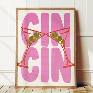 Trendy Cin Cin Print, Martini Cheers Print, Cocktail Print, Bar Cart Art Print, Maximalist Kitchen Print, Vintage Drink Poster, Retro Art