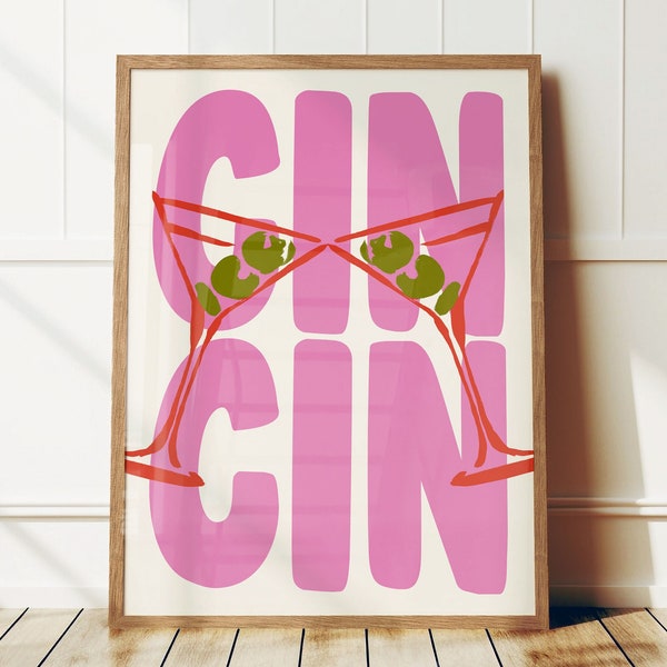 Trendy Cin Cin Print, Martini Cheers Print, Cocktail Print, Bar Cart Art Print, Maximalist Kitchen Print, Vintage Drink Poster, Retro Art