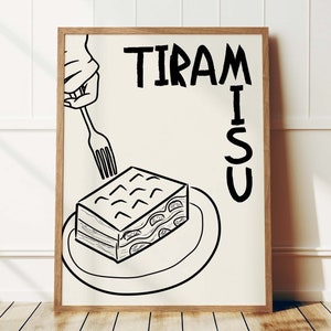 Tiramisu Retro Print, Italian Food Print, Maximalist Kitchen Print, Mid Century Modern Print, Typography Wall Art, Desert Print, Trendy Art