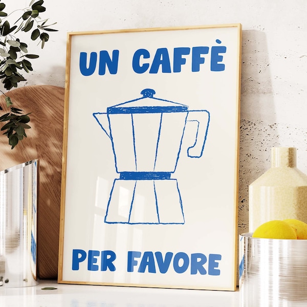 Retro Caffe Print, Digital Download, Maximalist Kitchen Print, Moka Pot Coffee Art Print, Mid Century Modern Print, Bar Cart Italian Print