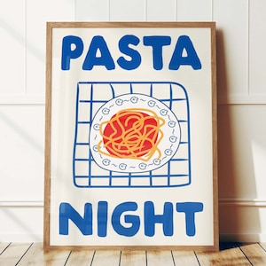 Pasta Night Print, Retro Italian Food Print, Spaghetti Art, Trendy Maximalist Kitchen Print, Pasta Lover Print, Mid Century Modern Print