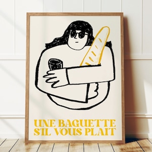 French Baguette Print, Digital Download Print, Maximalist Kitchen Print, Mid Century Modern Print, Hand Drawn Kitchen Print, Food Print
