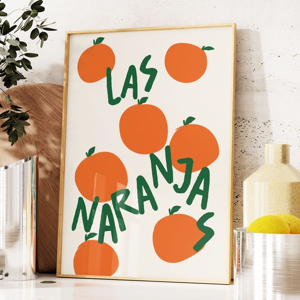 Las Naranjas Retro Print, Oranges Wall Art Print, Fruit Art Print, Trendy Kitchen Art, Food Illustration, Fruit Market Print, Hand Drawn Art