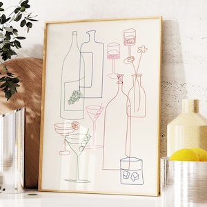 Cocktail Menu Dinner Party Poster, Hand Drawn Retro Drink Print, Mid Century Modern Print, Funky Apartment Decor, Bar Cart Print, Menu Art