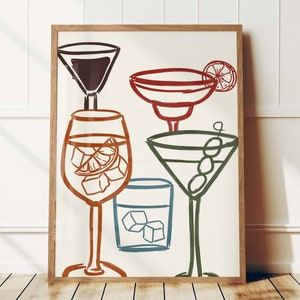 Trendy Cocktail Print, Bar Cart Art Print, Maximalist Kitchen Print, Cheers Drinks Poster, Aesthetic Home Decor, Party Print, Alcohol Print