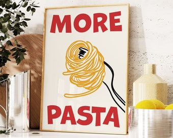 More Pasta Print, Retro Italian Food Print, Spaghetti Art, Trendy Maximalist Kitchen Print, Pasta Lover Print, Mid Century Modern Print