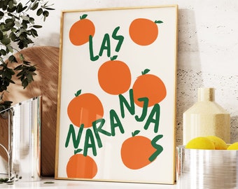 Las Naranjas Retro Print, Oranges Wall Art Print, Fruit Art Print, Trendy Kitchen Art, Food Illustration, Fruit Market Print, Hand Drawn Art