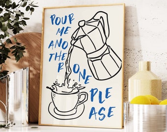 Retro Coffee Print, Moka Pot Print, Coffee Sketch, Maximalist Kitchen Print, Coffee Lover Gift, Hand Drawn Art, Coffee Lover Poster