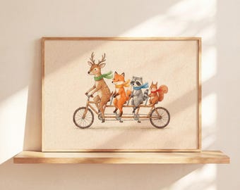 Woodland Nursery Wall Art, Forest Animal Print, Whimsical Nursery Art, Playful Baby Room Decor, Digital