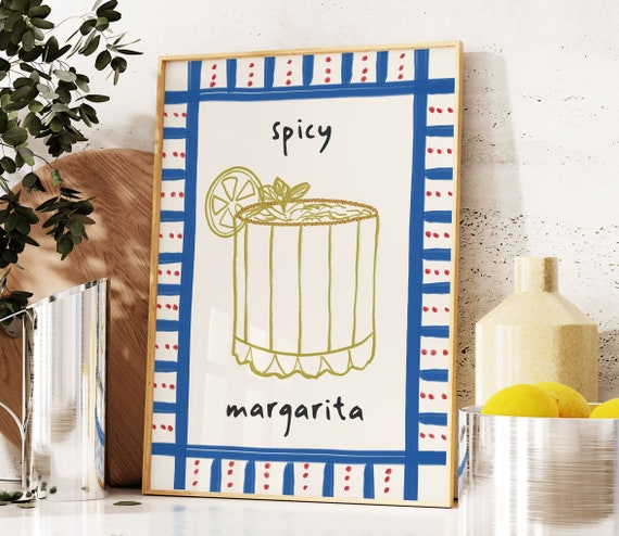 Spicy Margarita Print, Trendy Cocktail Print, Bar Cart Wall Art, Retro Maximalist Kitchen Print, Spicy Marg Poster, Digital Art Print