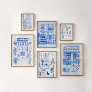 Set of 6 Parisian Prints, Paris Travel Prints, Trendy Home Gallery Wall Art, French Wall Decor, Kitchen Prints, Aesthetic Cityscape Wall Art