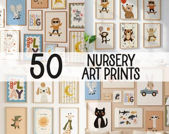 50 Kids Room Wall Art Bundle, Colorful Nursery Room Prints, Cute Playroom Decor, Toddler Room Decor, Fun Illustrations for Kids, DIGITAL
