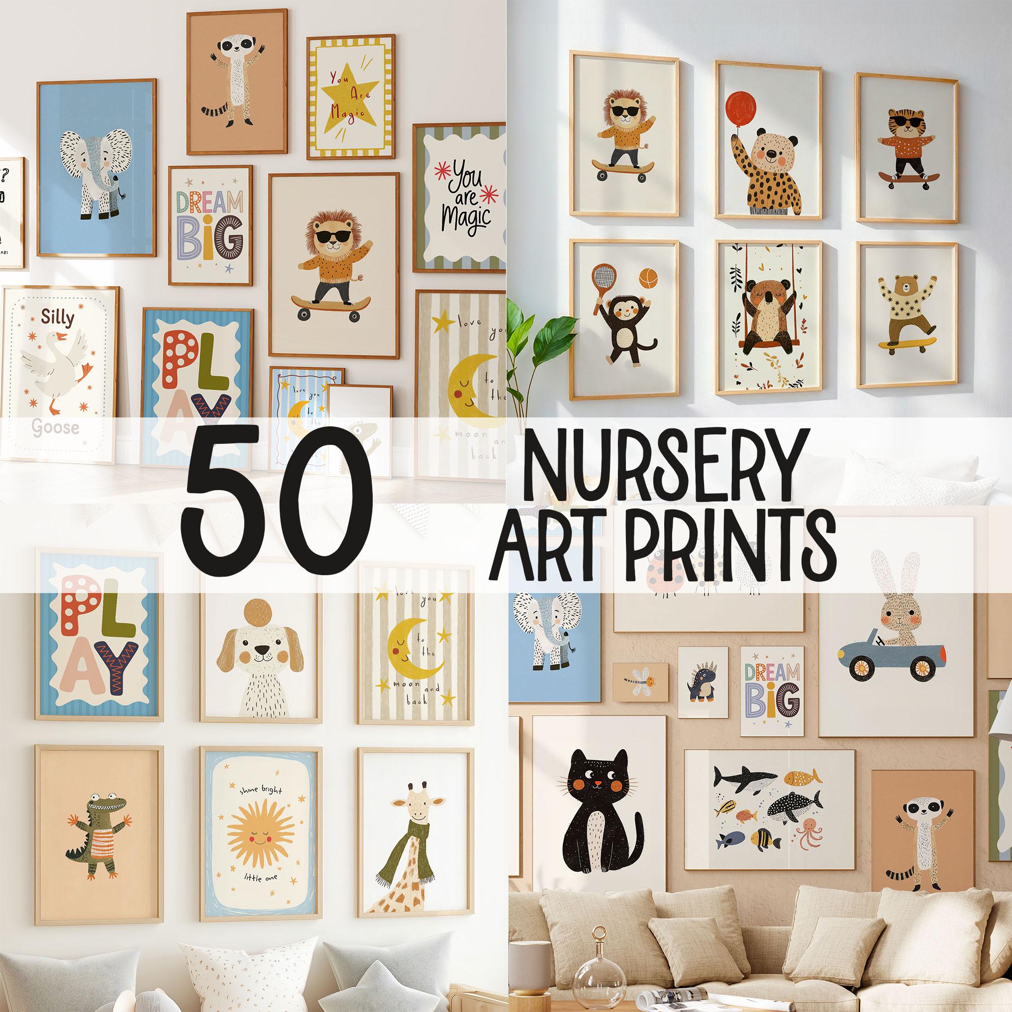 50 Kids Room Wall Art Bundle, Colorful Nursery Room Prints, Cute — free download
