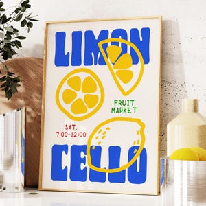 Lemons Art Print, Retro Limoncello Poster, Modern Kitchen Wall Art, Fruit Market Illustration, Positano Lemons, Home Decor, Digital Download